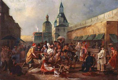Bancarella di rinfreschi vicino al Muro Cinese a Mosca, 1856 da Vasili Egorovich Astrakhov
